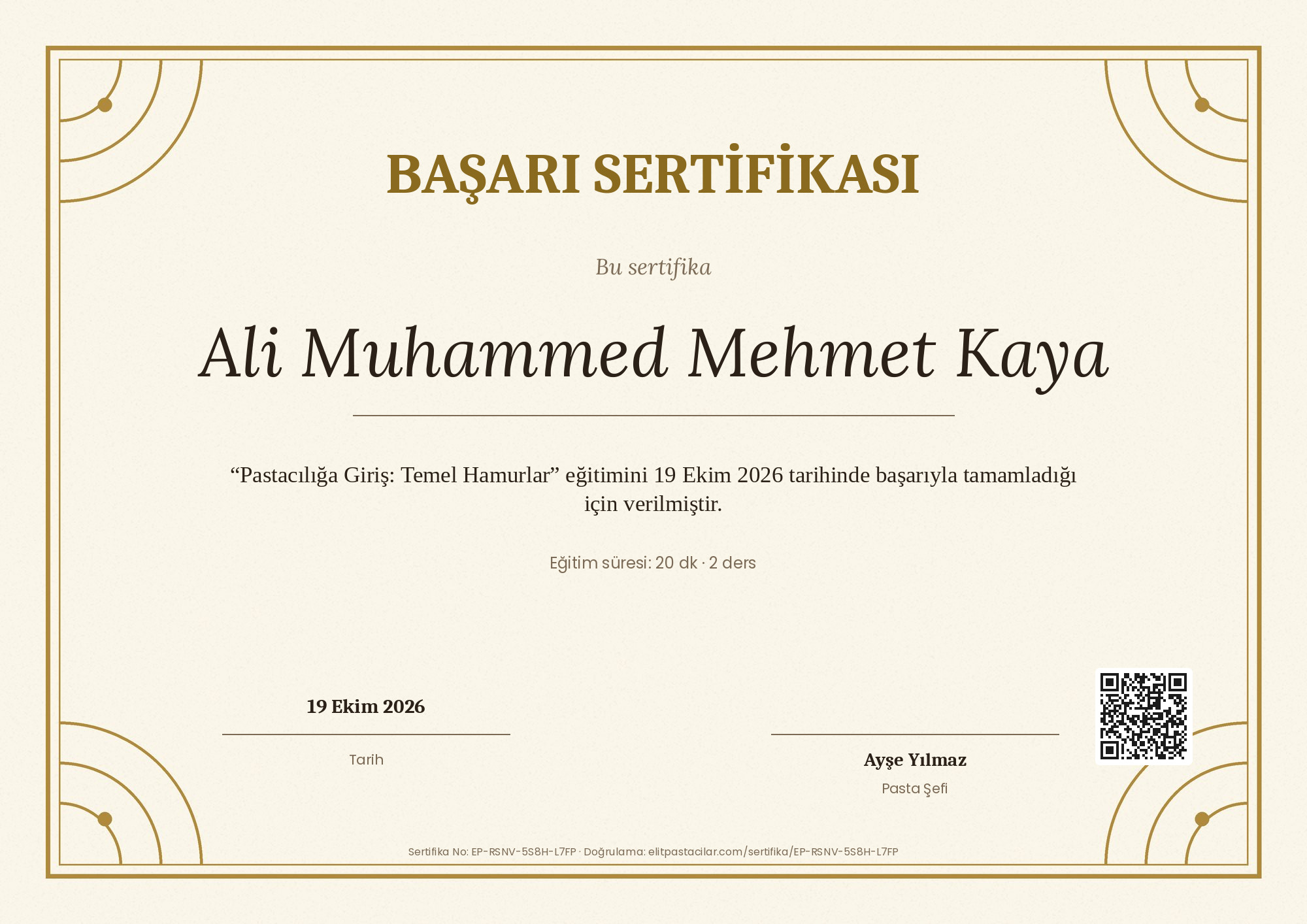 Ali Muhammed Mehmet Kaya sertifikası